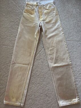 Zara Metallic Silver Straight-Leg Jeans